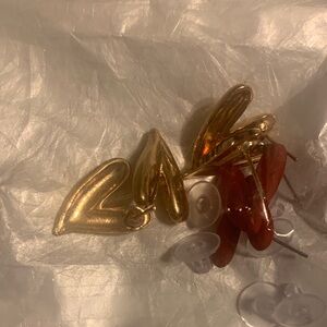 Gold & Red Heart Cluster Stud Earrings